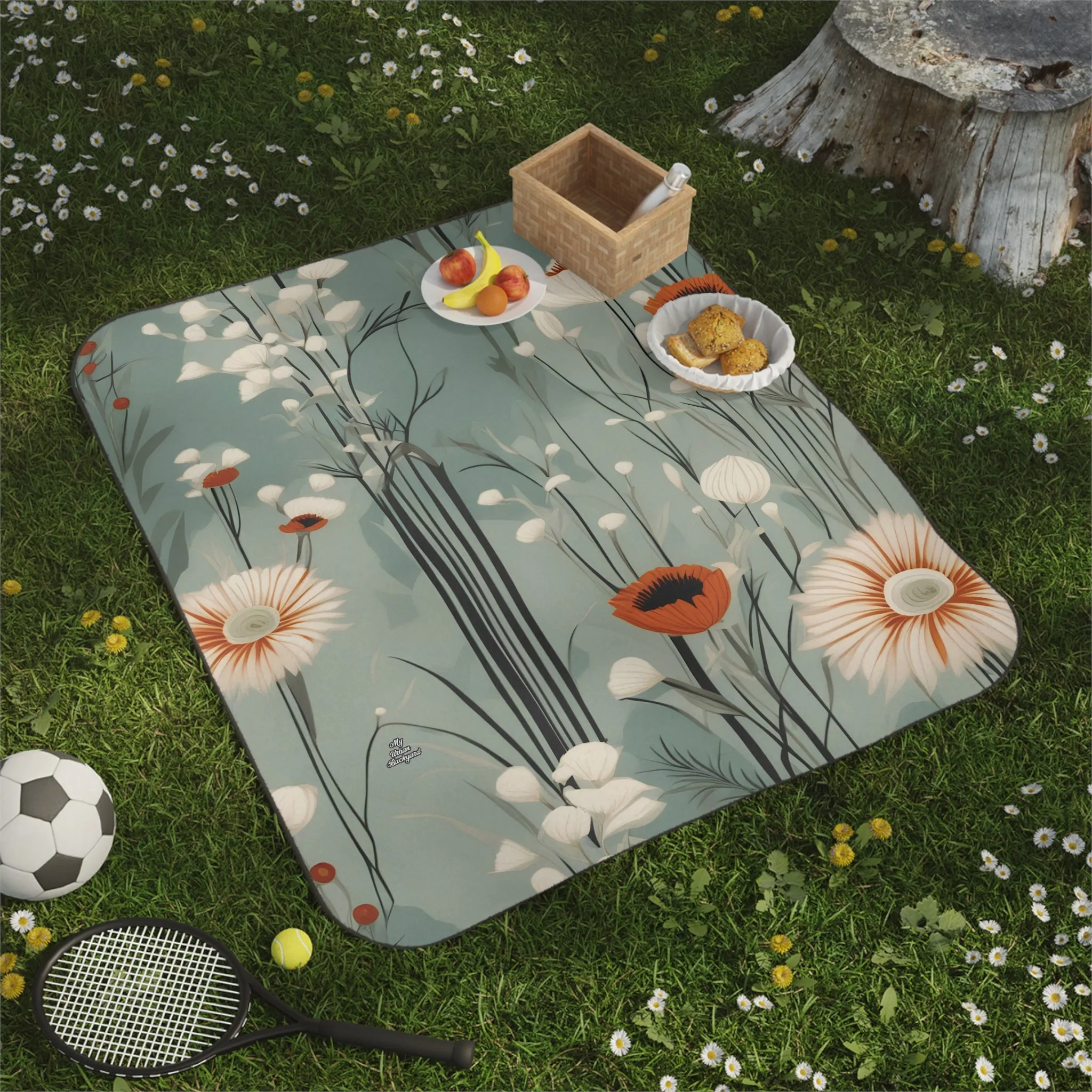 Winter Wildflowers, Outdoor Picnic Blanket with Soft Fleece Top, Water-Resistant Bottom, 51" × 61"